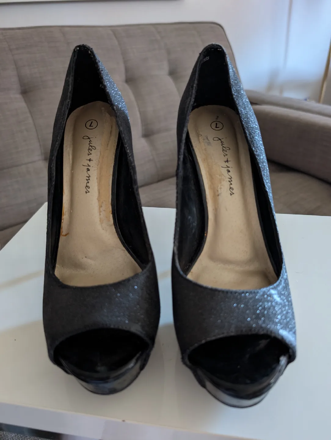 Jules & James Black Glitter Heels - Size 7 thumbnail