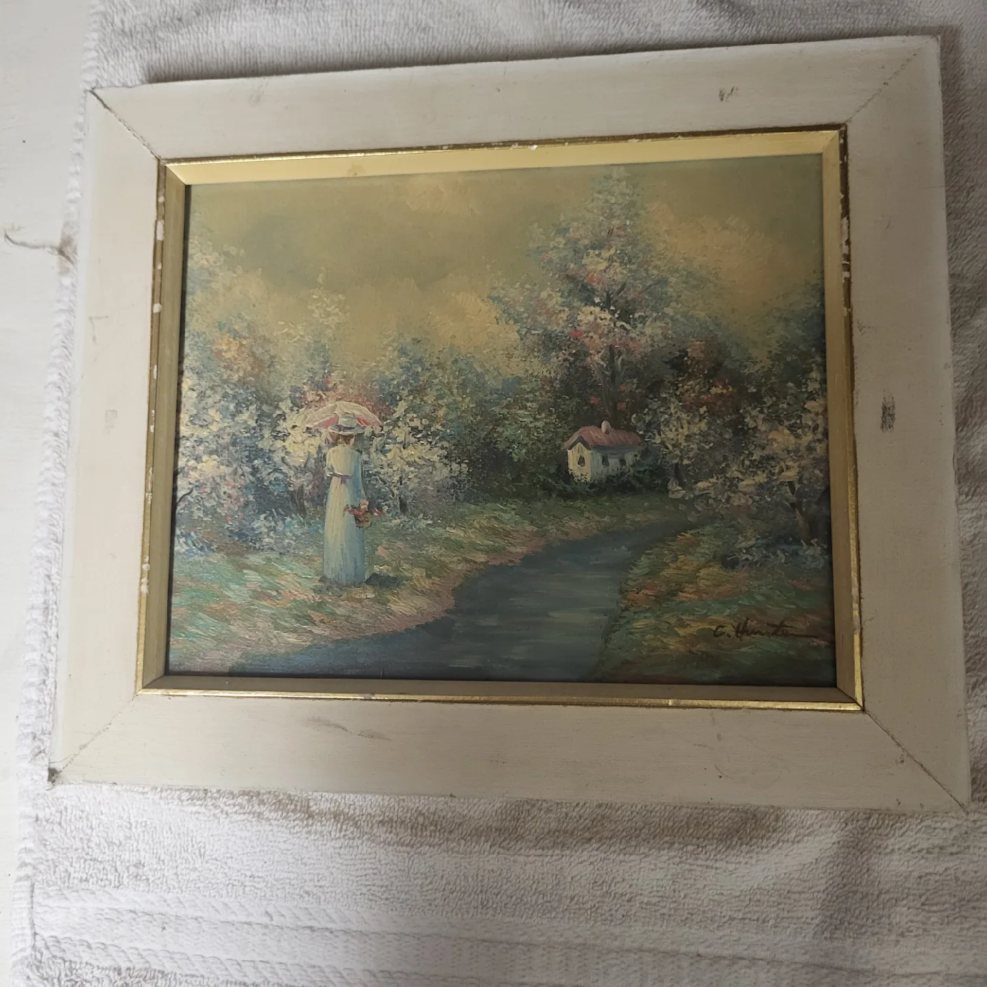 Vintage Framed Oil Painting - C. Hunter 10 x 12 inch thumbnail
