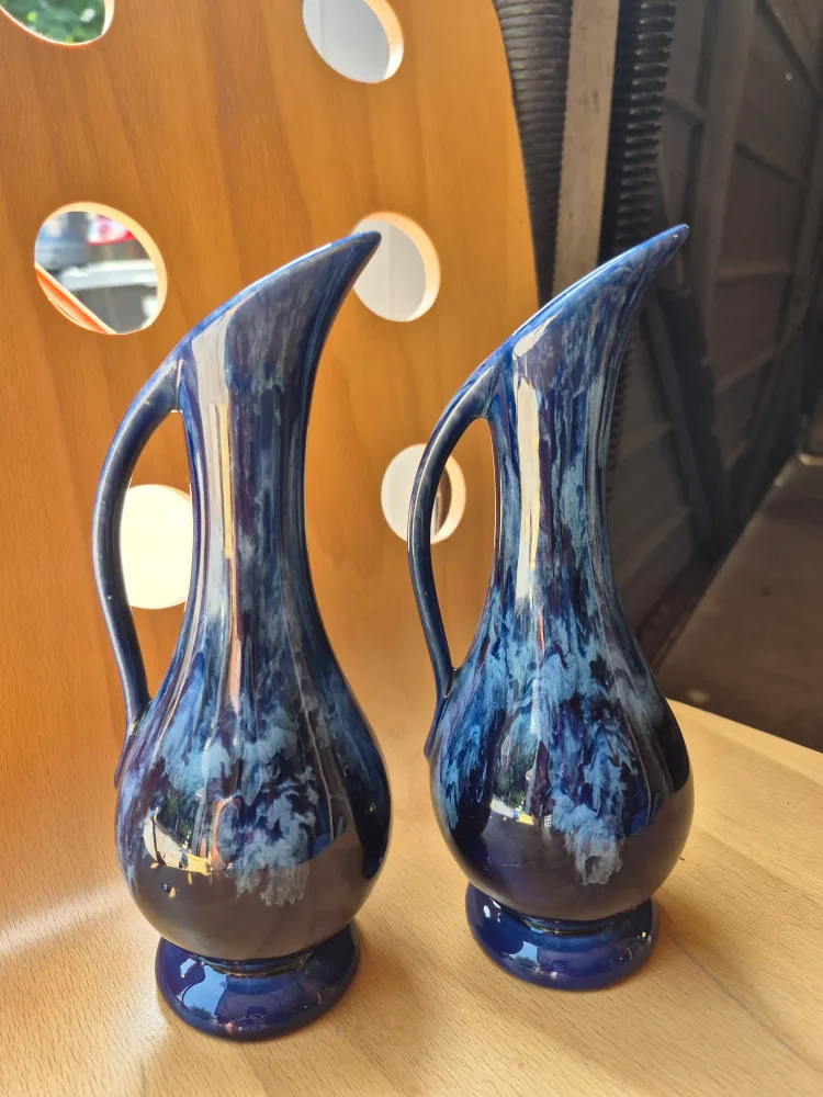 Pair of Blue Glazed Ceramic Vases, each thumbnail