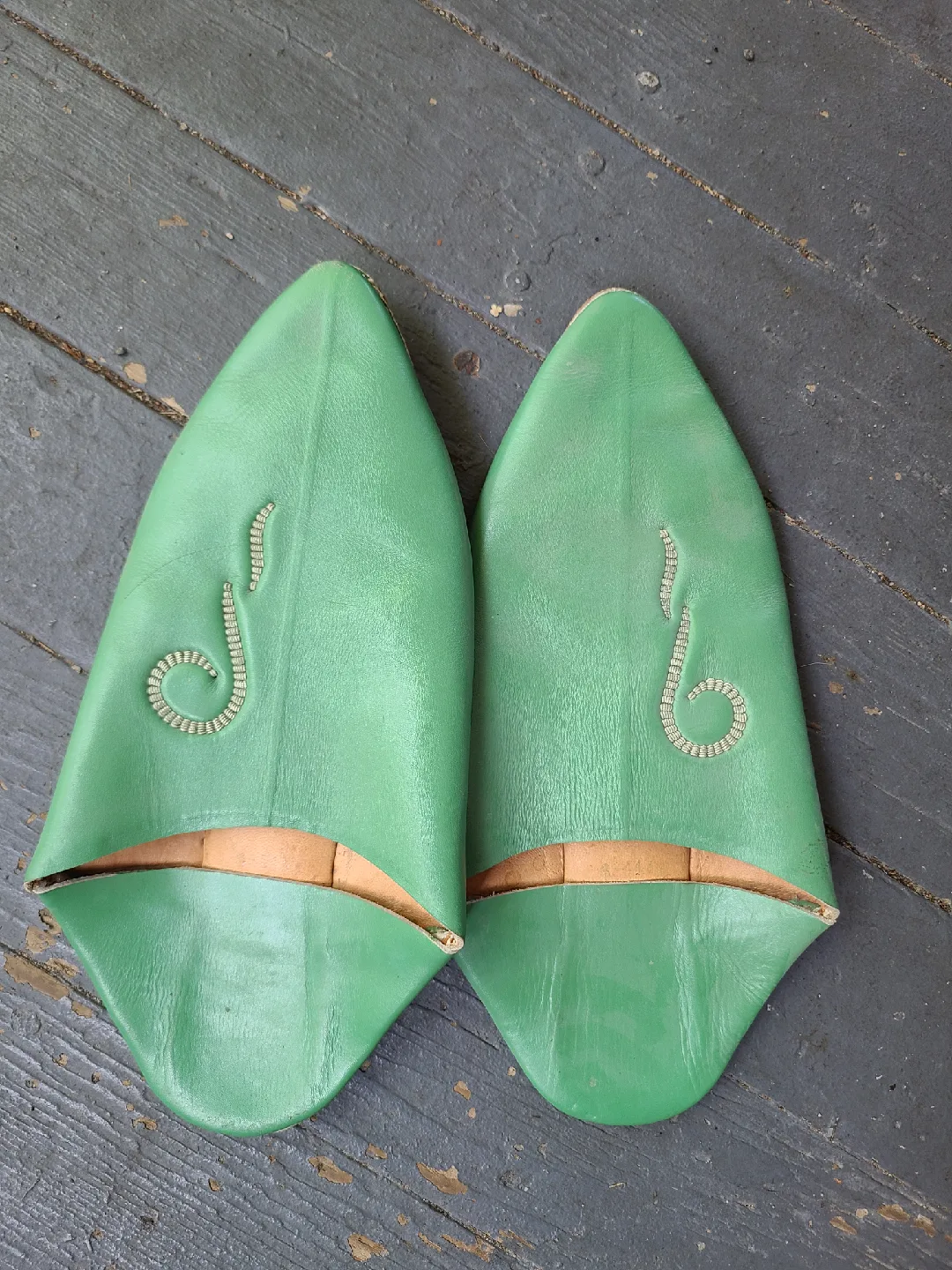 Mint Green Leather Moroccan Slippers/Babouche thumbnail