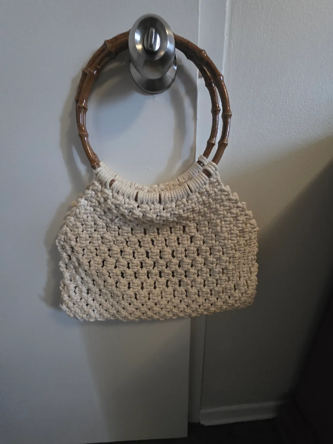 Macrame Handbag with Bamboo Handles