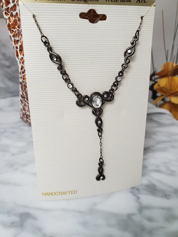 Handcrafted Black Necklace with Crystals thumbnail