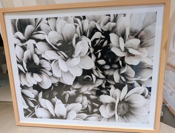 Glass and wood Framed Black & White Floral Wall Art thumbnail