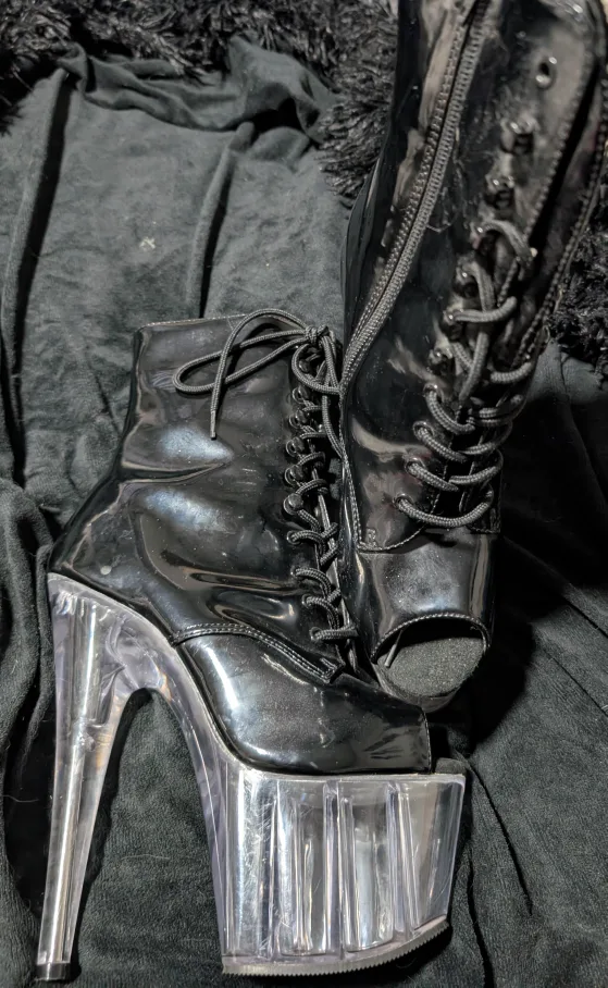 Pleaser Black Patent Platform Ankle Boots - Size 8 thumbnail