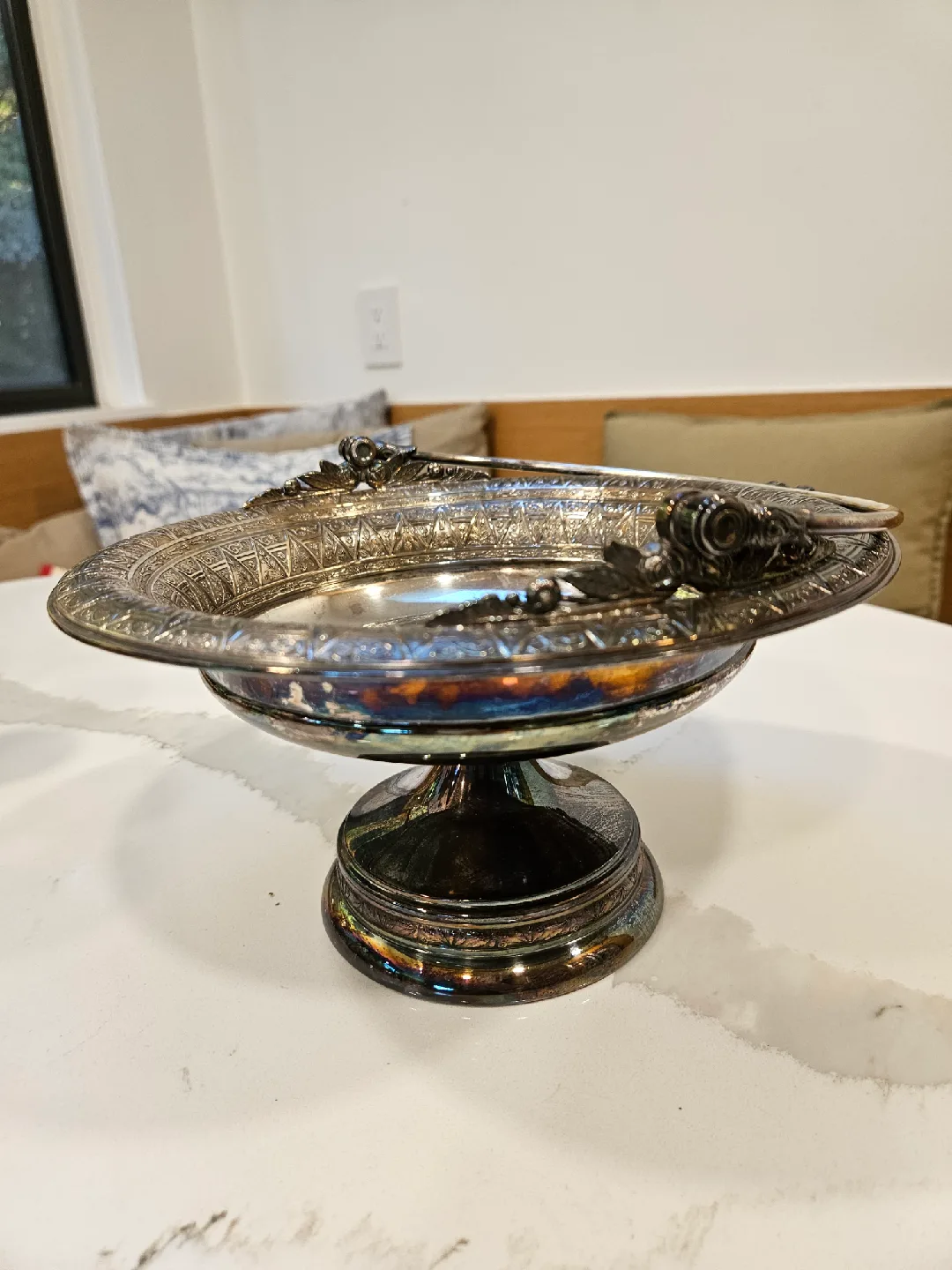 Ornate Silver Plated Footed Bowl Vintage Christmas image indicator(4)