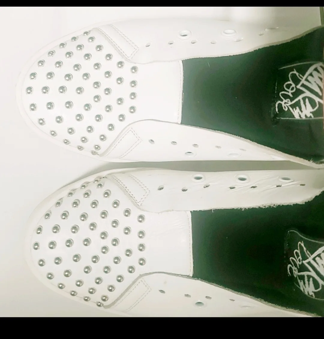 Alberto Venturini White Studded Slip-On Shoes image indicator(3)