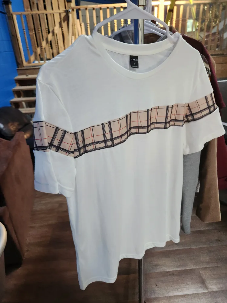 Shein White Plaid T-Shirt - Size S thumbnail