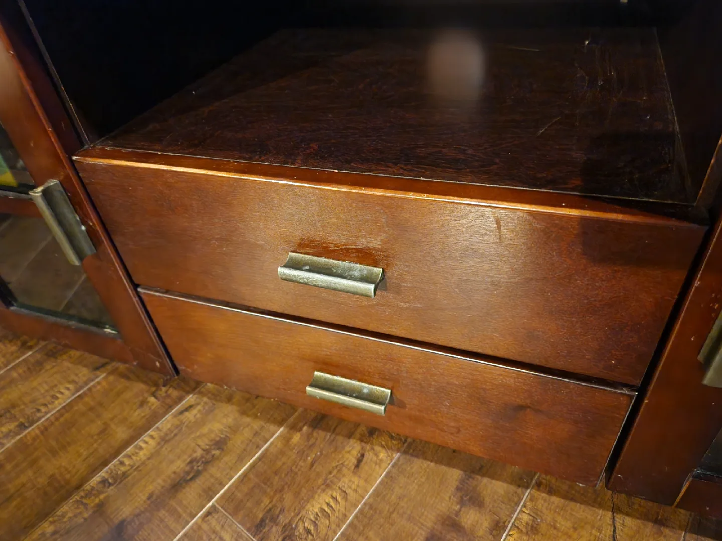 Wood TV Stand with Glass Doors & Drawers image indicator(2)