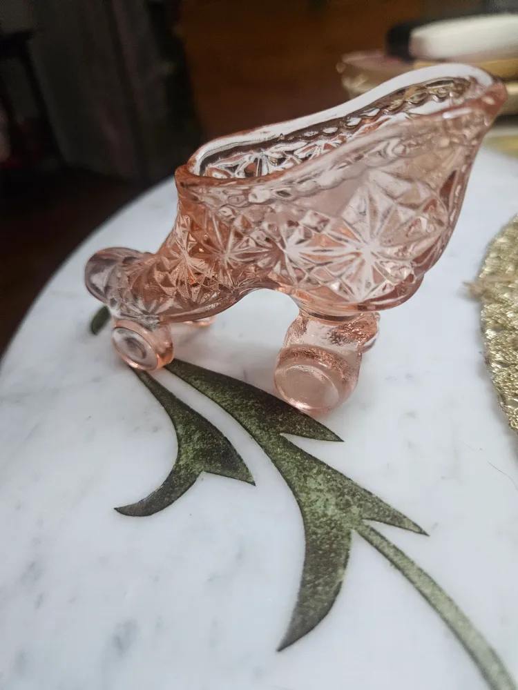 Pink Art Glass Victorian style Slipper Boot Roller Skate image indicator(3)
