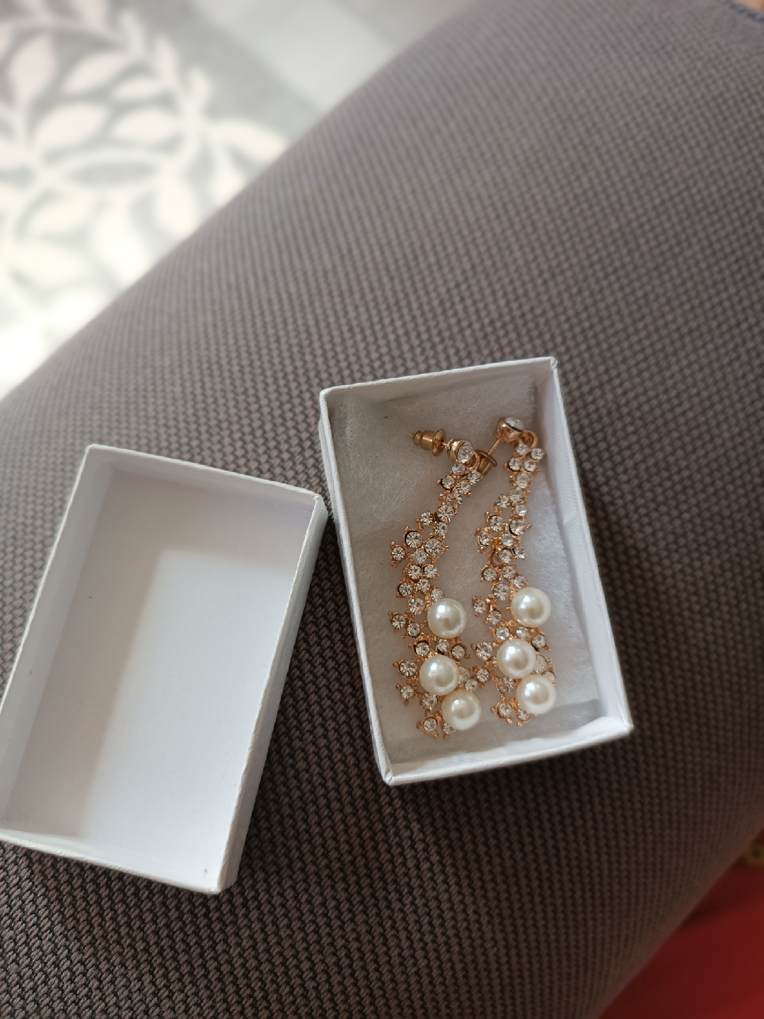 Pearl and Rhinestone Dangle Earrings - photo 2