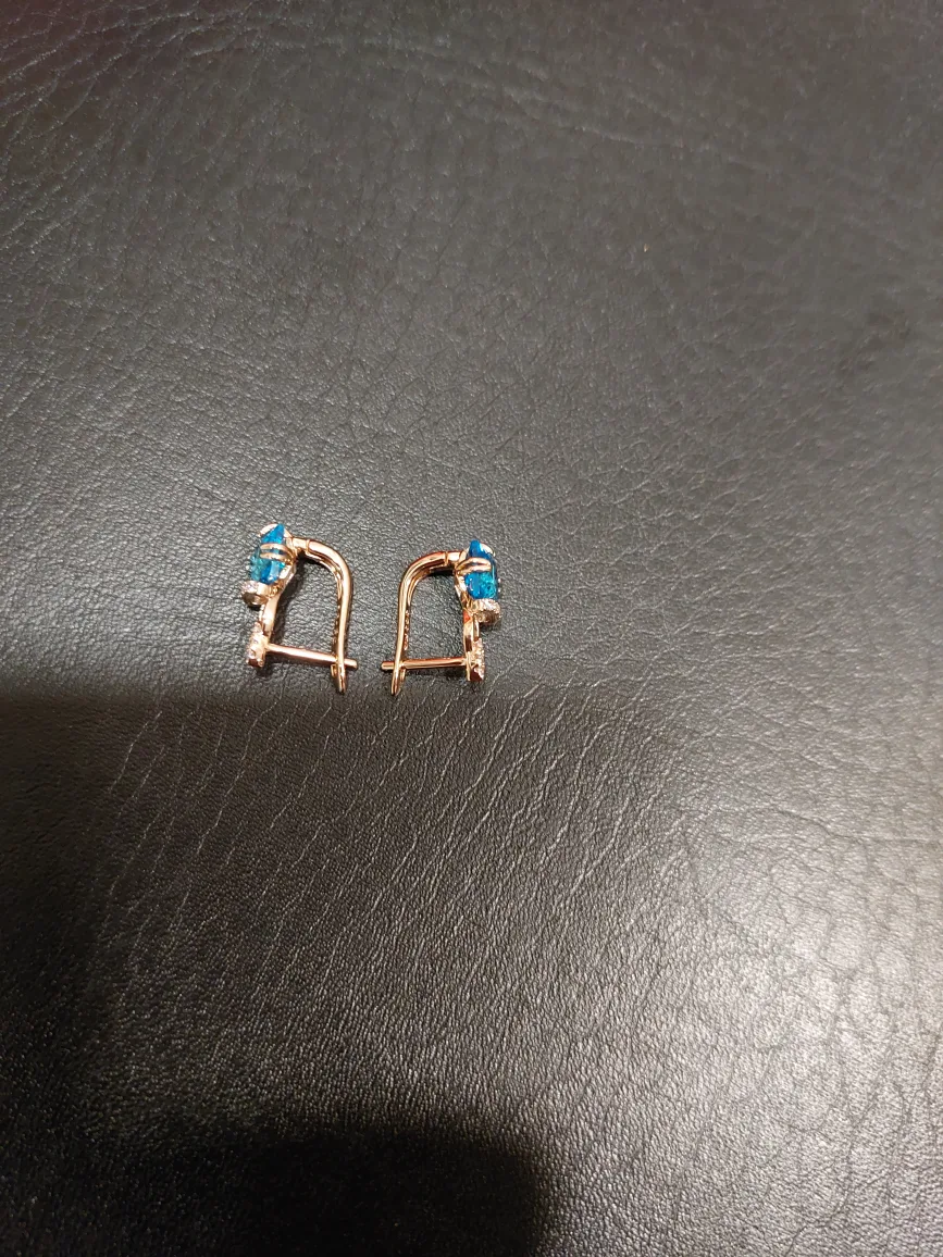 14k gold Rose Gold Tone Earrings with Blue Stones thumbnail