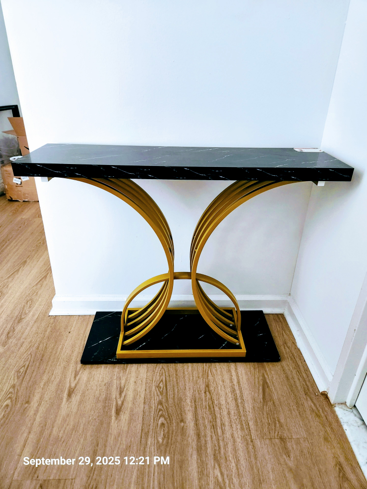 Console Table - Black Faux Marble & Gold Finish