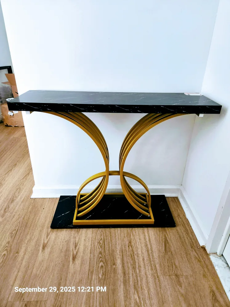Console Table - Black Faux Marble & Gold Finish thumbnail