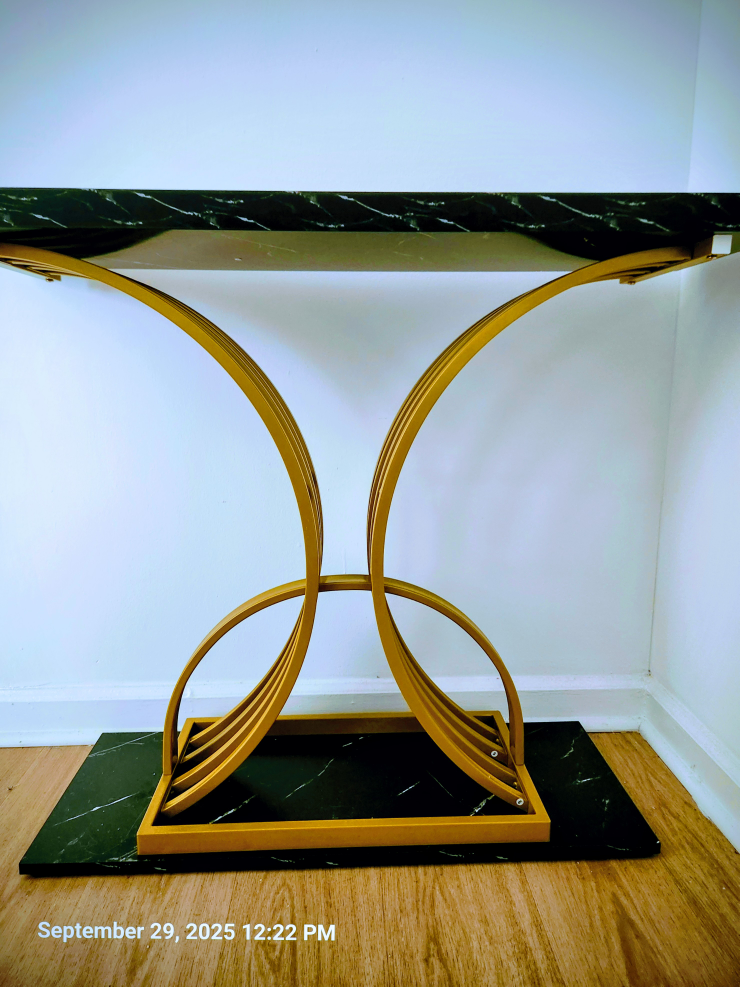 Console Table - Black Faux Marble & Gold Finish - photo 2