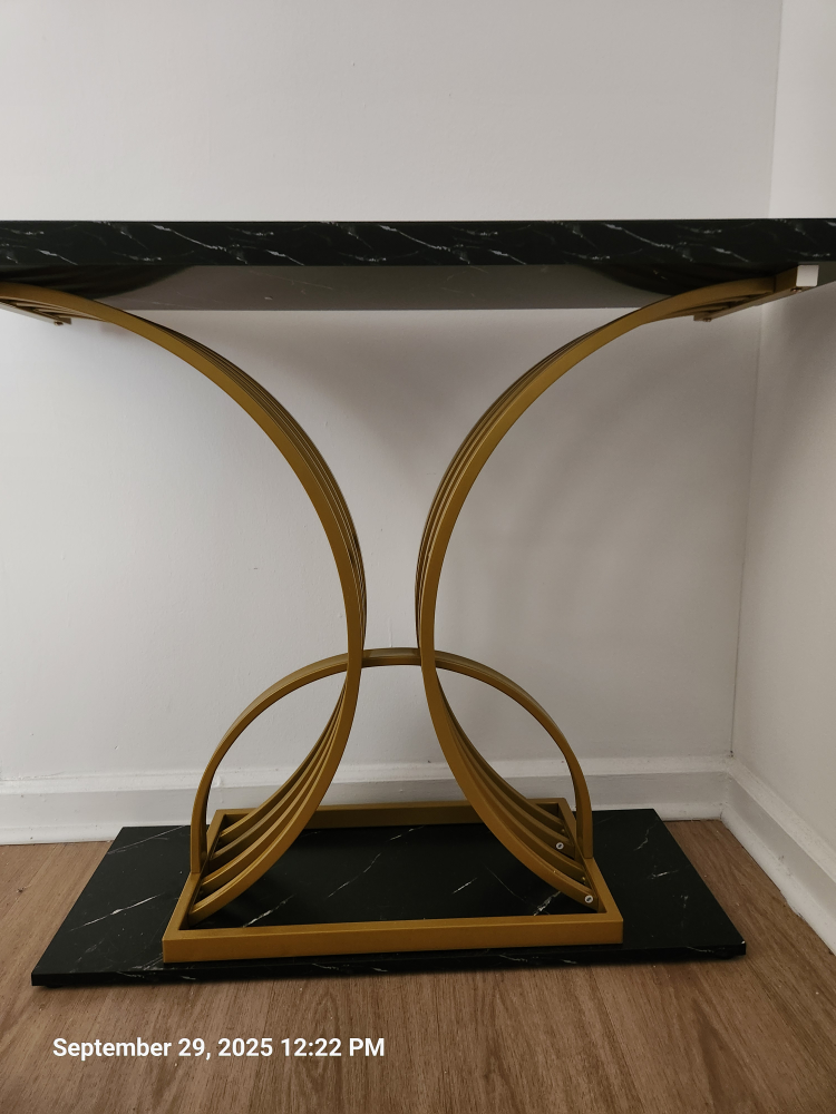 Console Table - Black Faux Marble & Gold Finish - photo 4