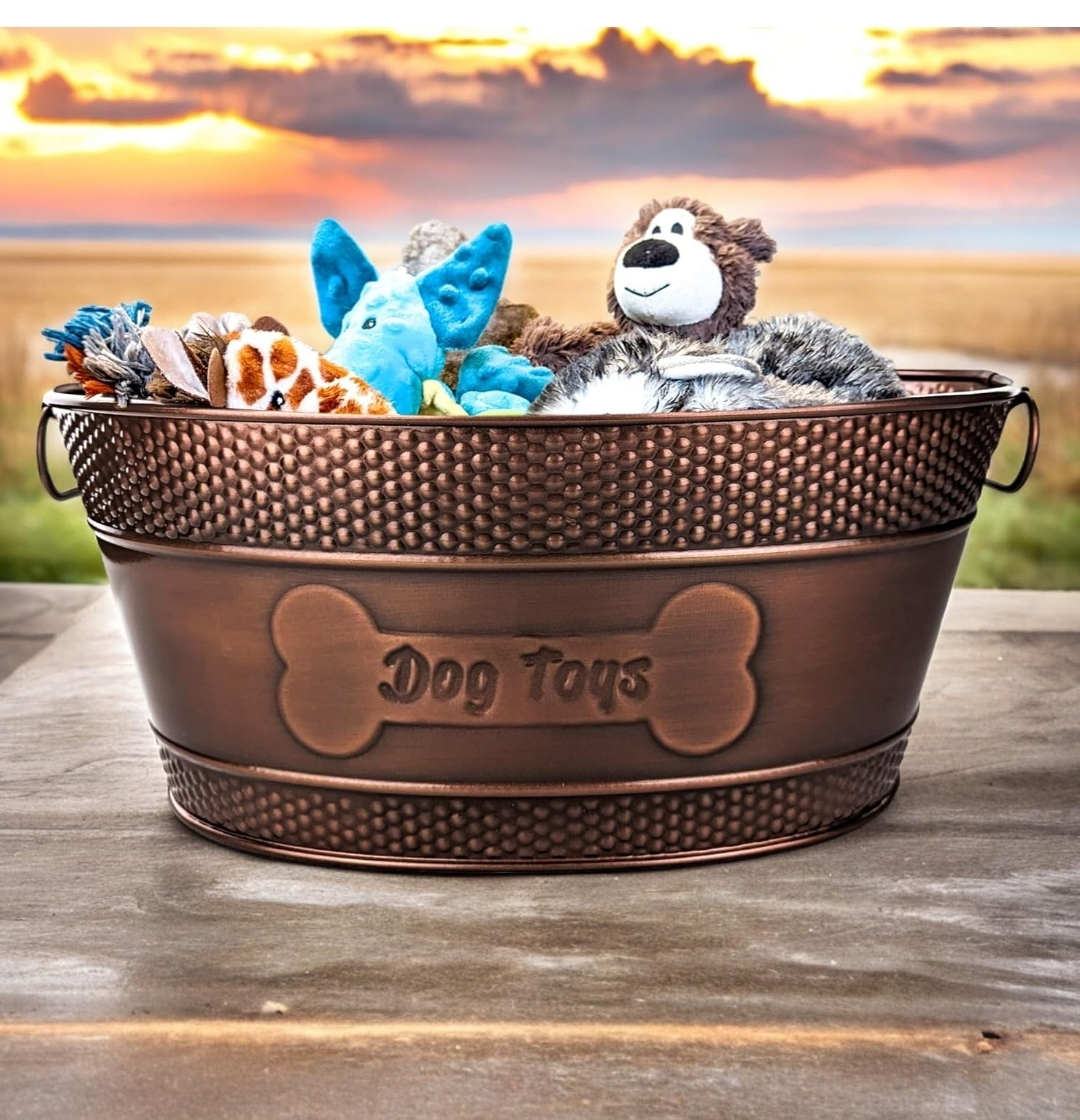 Dog Toy Storage Bin - Bronze Finish