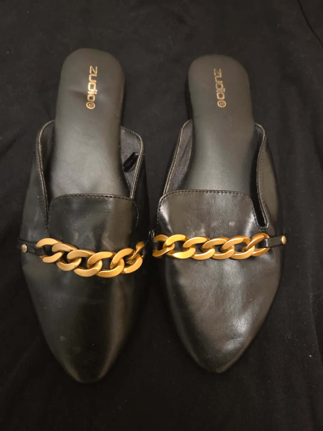 Zudio Black Mules with Gold Chain Detail image indicator(2)