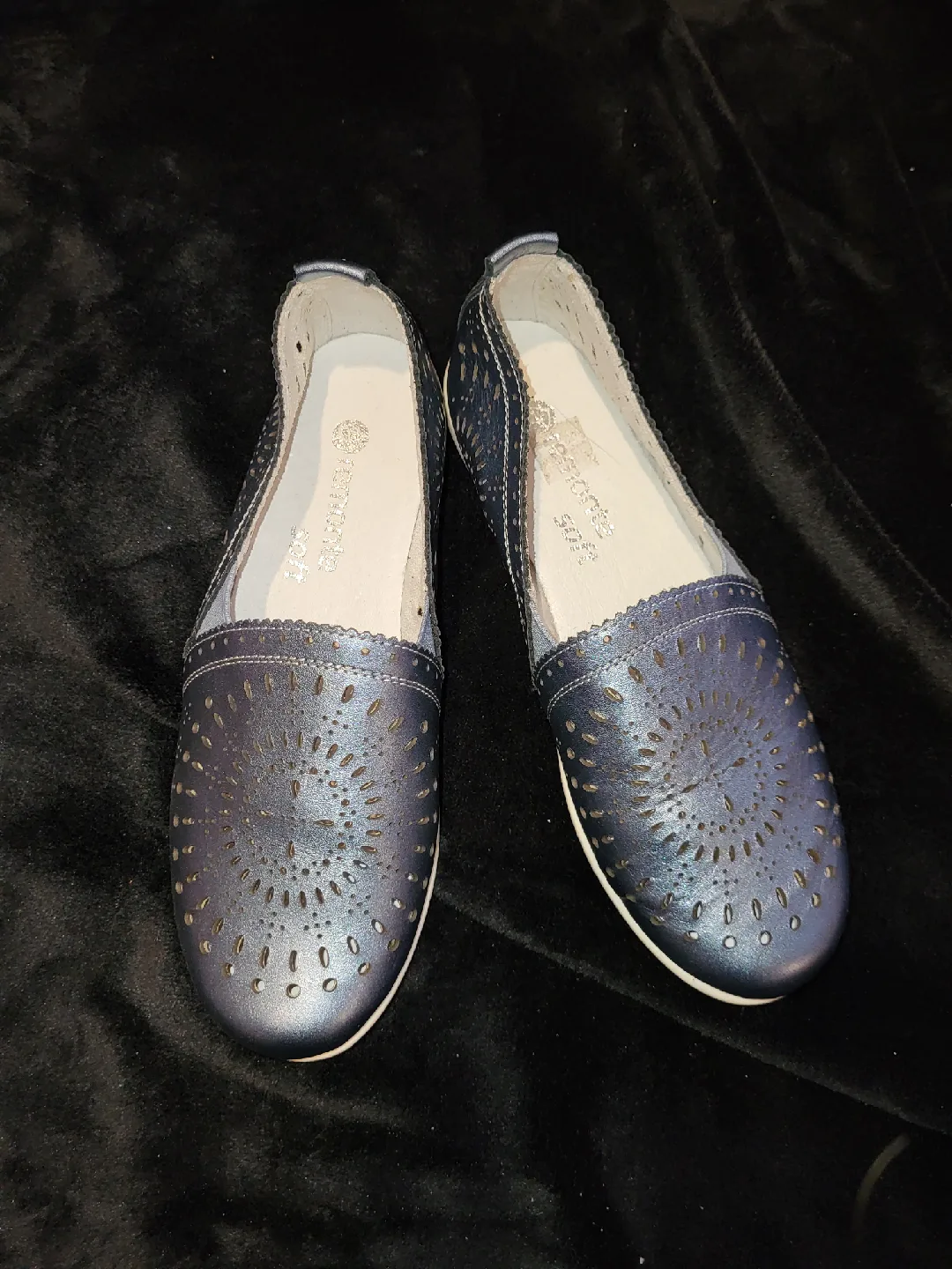 Blue Metallic Leather Flats Size 6 thumbnail