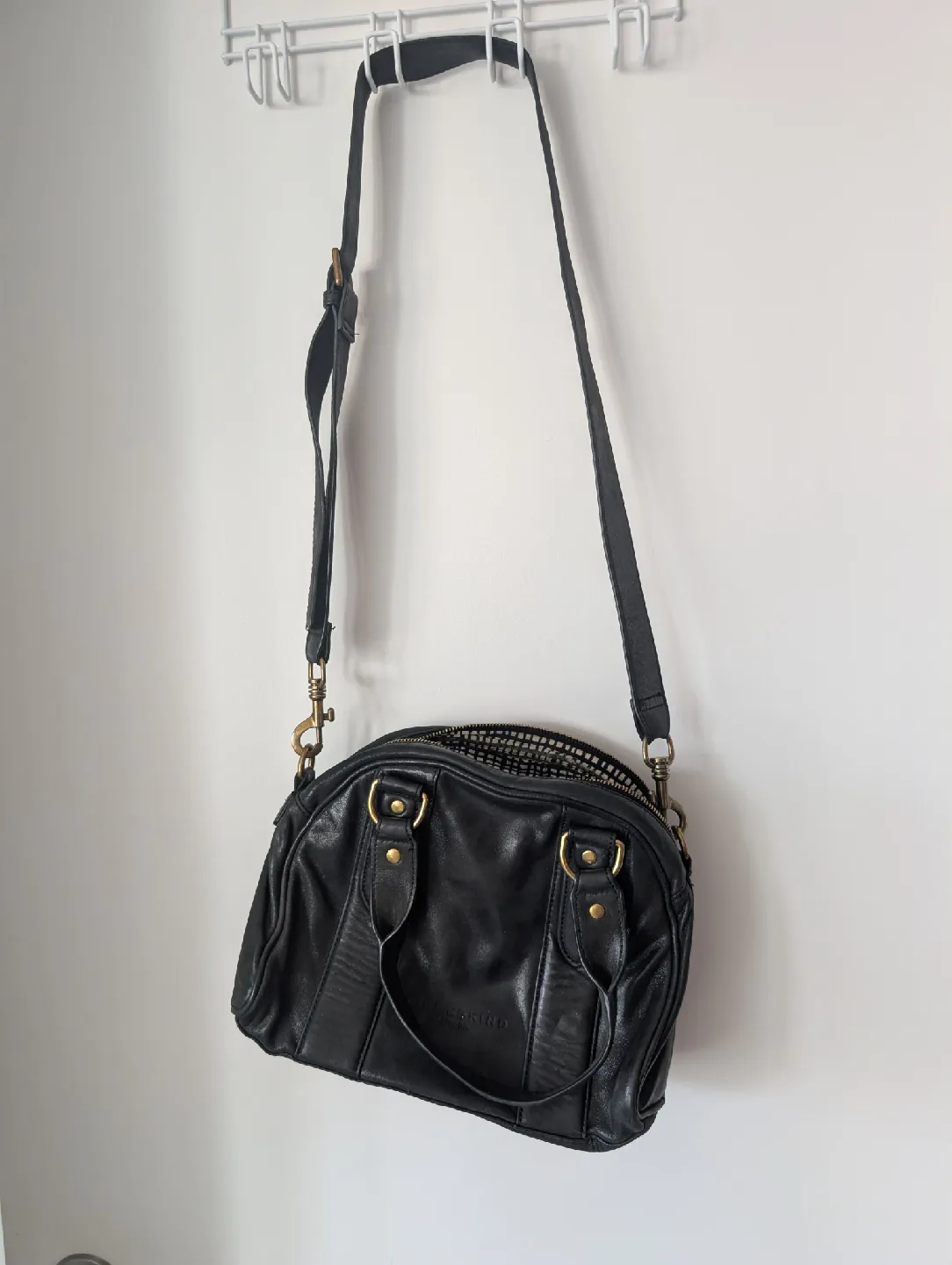 genuine leather black crossbody bag