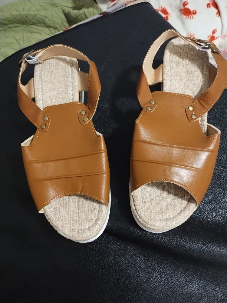 Brown Peep Toe Wedge Sandals - Size 42 / sz 10 thumbnail