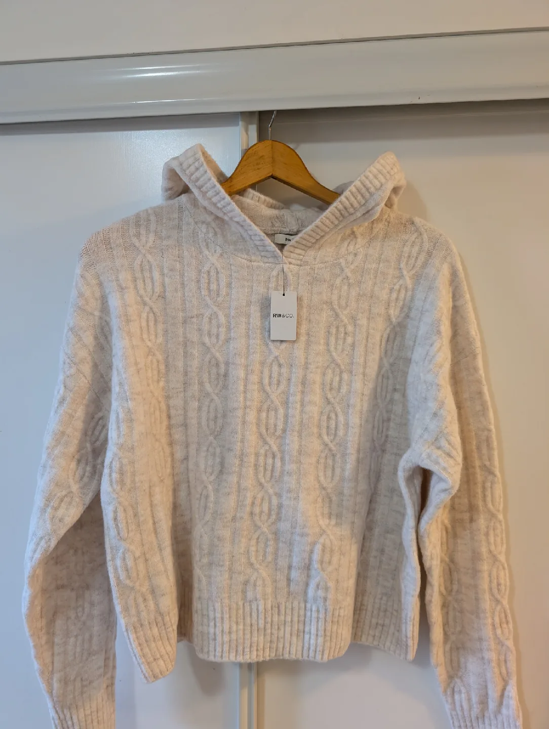 RW&CO Cream Cable Knit Hoodie - Size M thumbnail