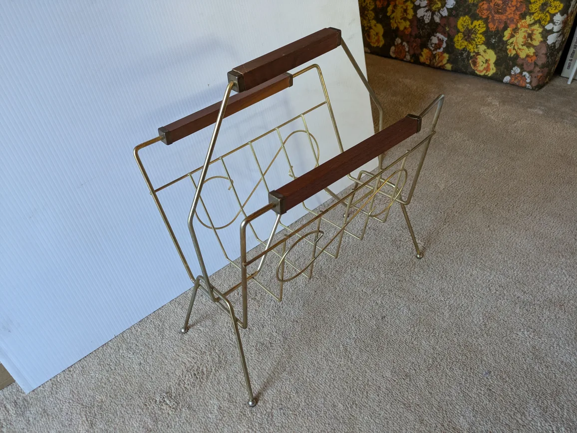 1950s Record / Magazine Holder , ( wire and wood) image indicator(3)