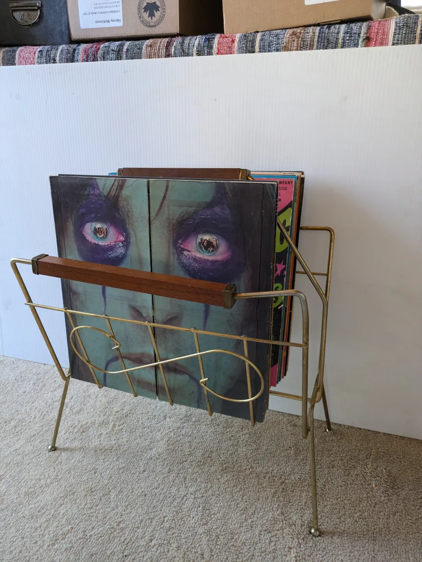 1950s Record / Magazine Holder , ( wire and wood) image indicator(4)