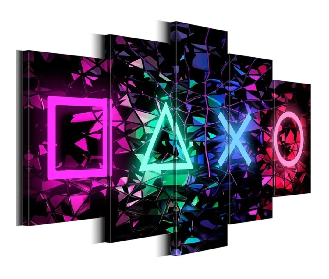 Gamer Neon Symbol Canvas Wall Art – 5 Piece Set, Large & Small thumbnail