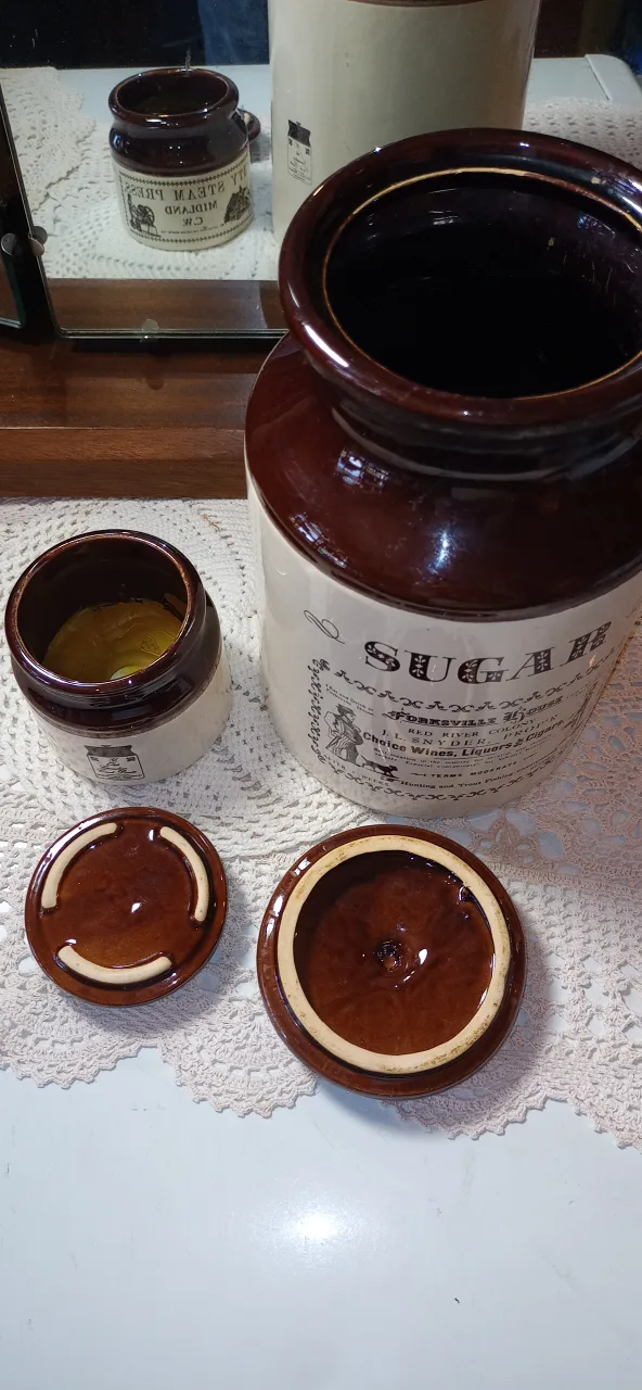 Vintage Sugar Crock & Midland Steam Press Jar image indicator(4)