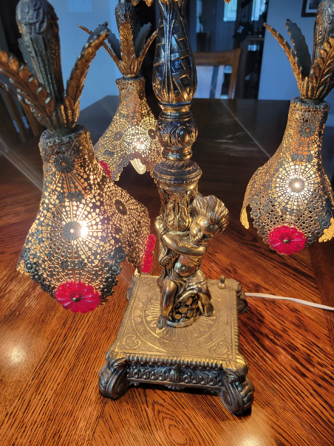 Pair of Hollywood Regency Style Brass Antique Table Lamps image indicator(2)