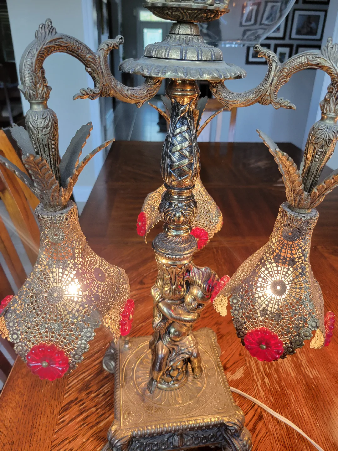 Pair of Hollywood Regency Style Brass Antique Table Lamps image indicator(3)