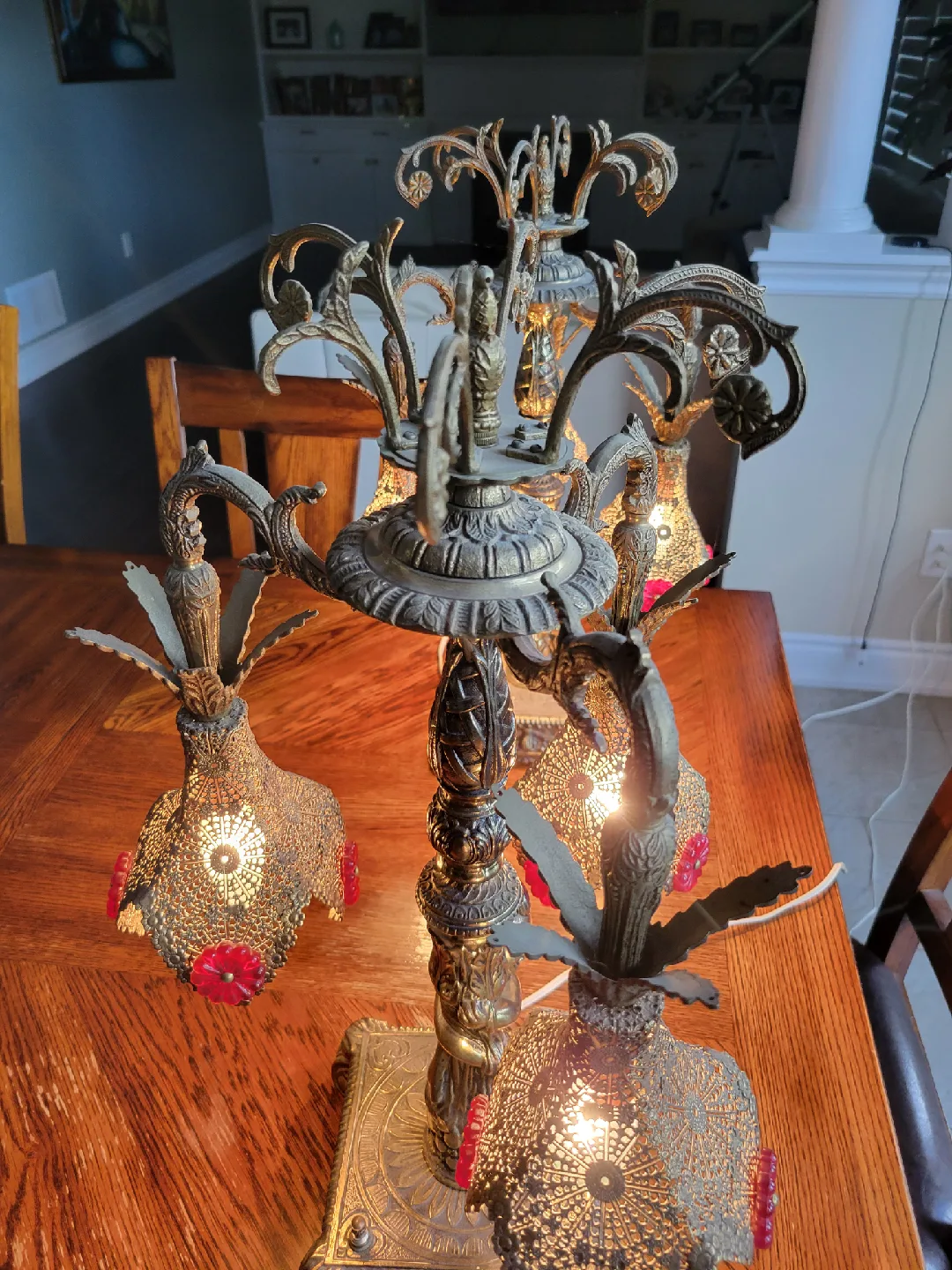 Pair of Hollywood Regency Style Brass Antique Table Lamps image indicator(4)