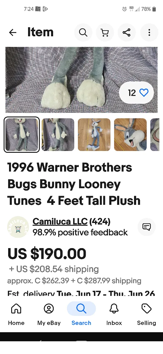 Large Bugs Bunny Plush Toy image indicator(9)