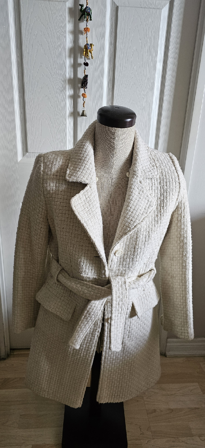 Belted Textured Cream Coat-Atmosphere Brand