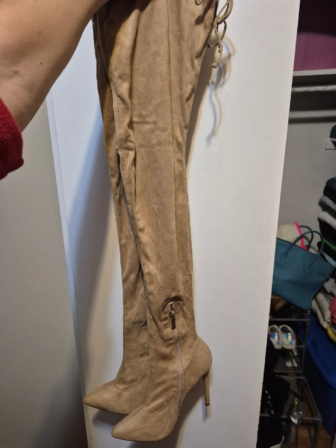 Beige Thigh High Heel Boots thumbnail