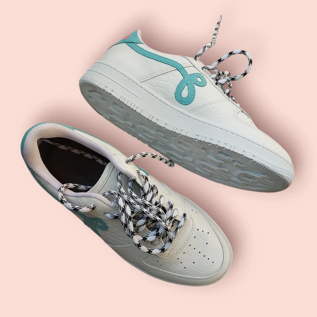 JOHNNY E11EVEN White & Turquoise Sneakers