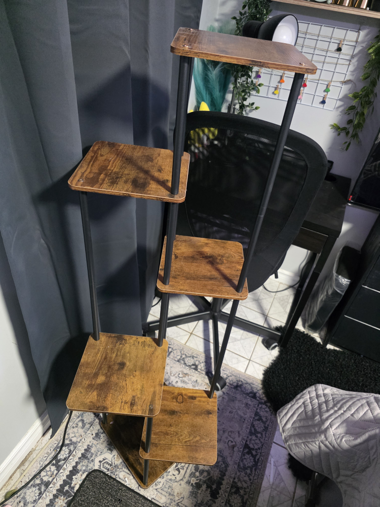 4-Tier Plant Stand - Brown Wood & Black Metal