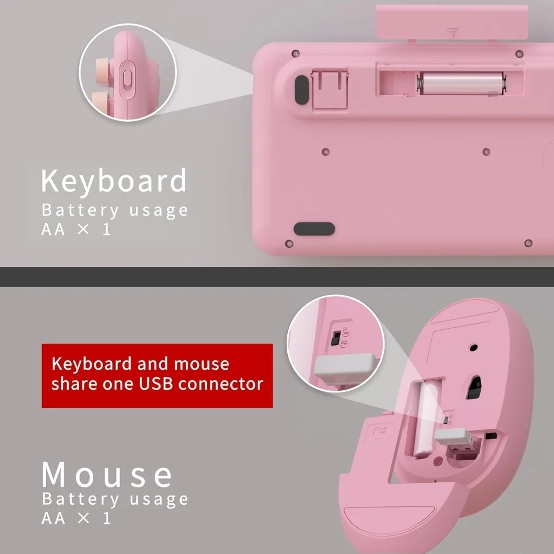 UBOTIE Pink Keyboard and Mouse Set -NEW! image indicator(4)