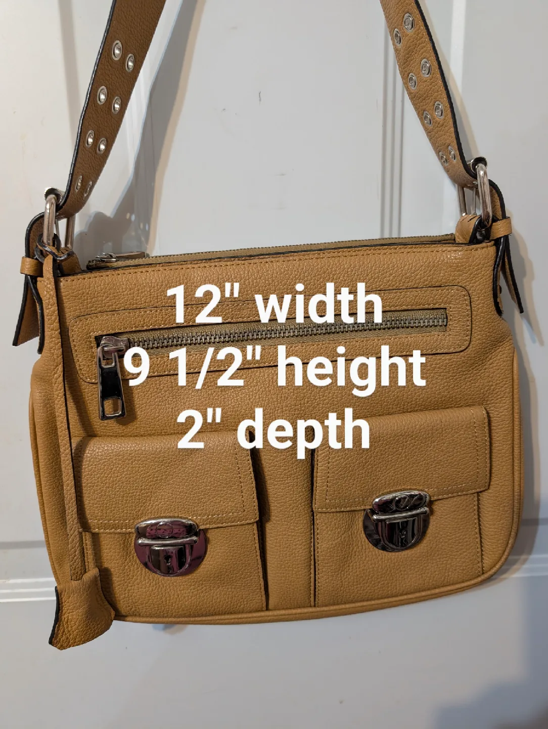CNKW Beige Durable Leather Shoulder Bag (12"x9.5"x2") image indicator(3)