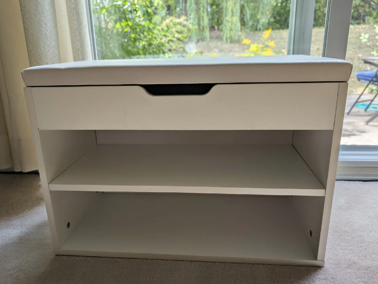 White Shoe Storage Bench with Cushioned Seat thumbnail