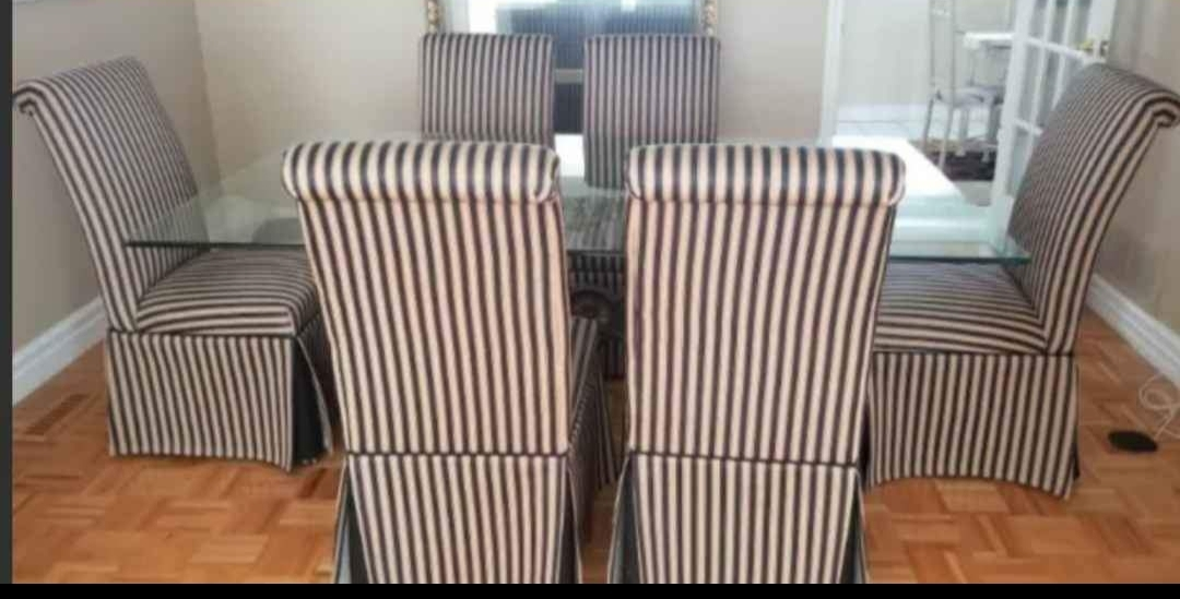 Dining Table Set with 6 Striped Chairs