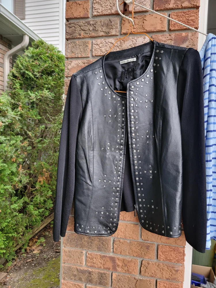 Peter Nygard Black Studded Leather Jacket - Large thumbnail