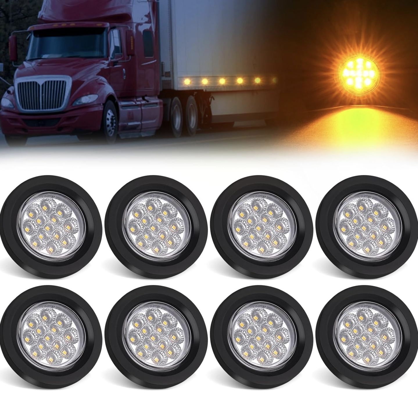 8x Round LED Marker Lights - Amber
