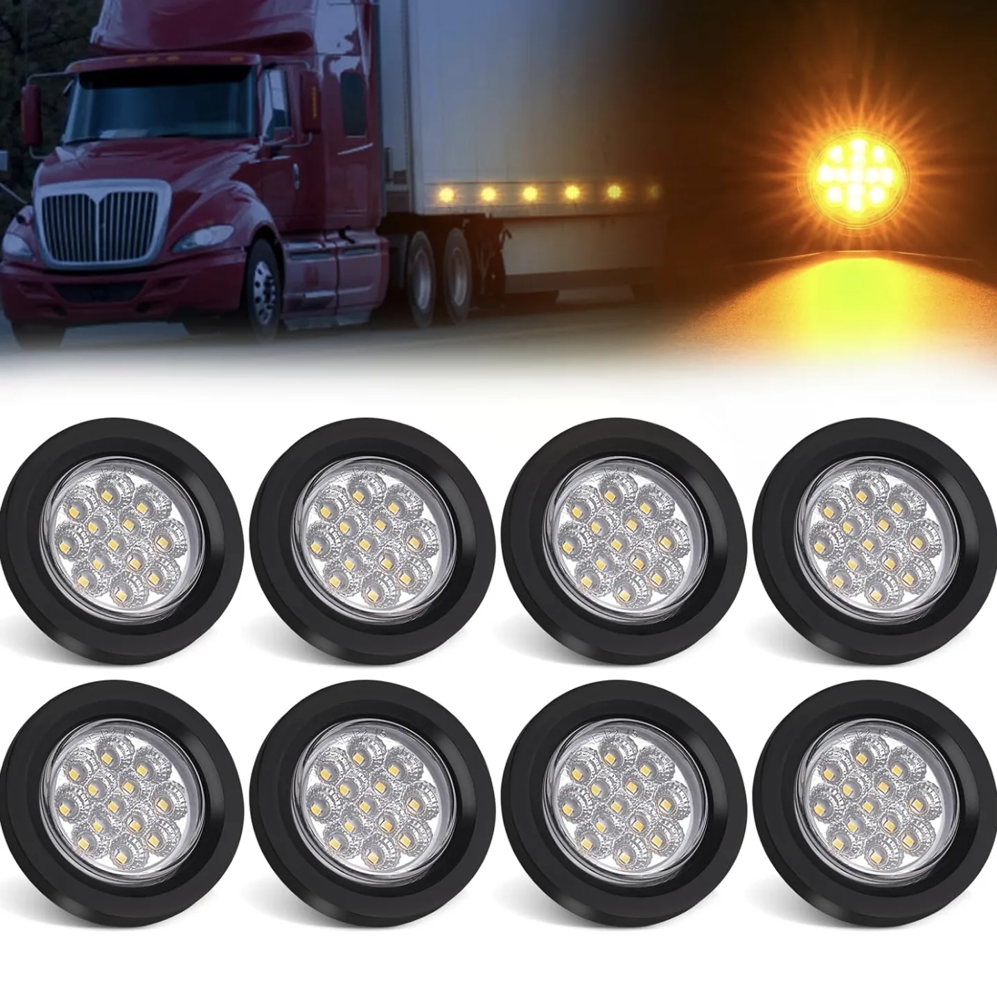 8x Round LED Marker Lights - Amber thumbnail