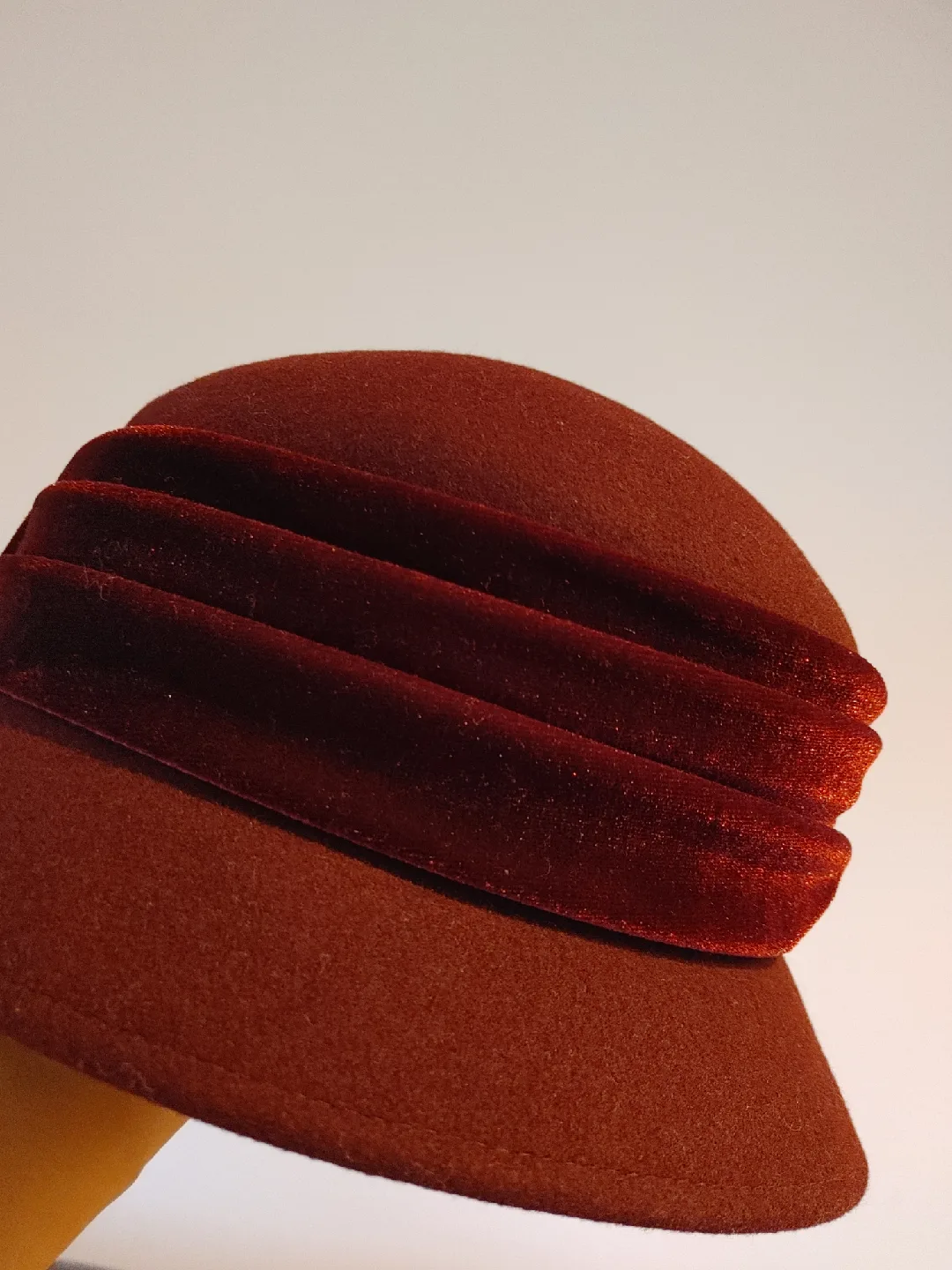 Burgundy Cloche Hat with Velvet Ribbon image indicator(2)