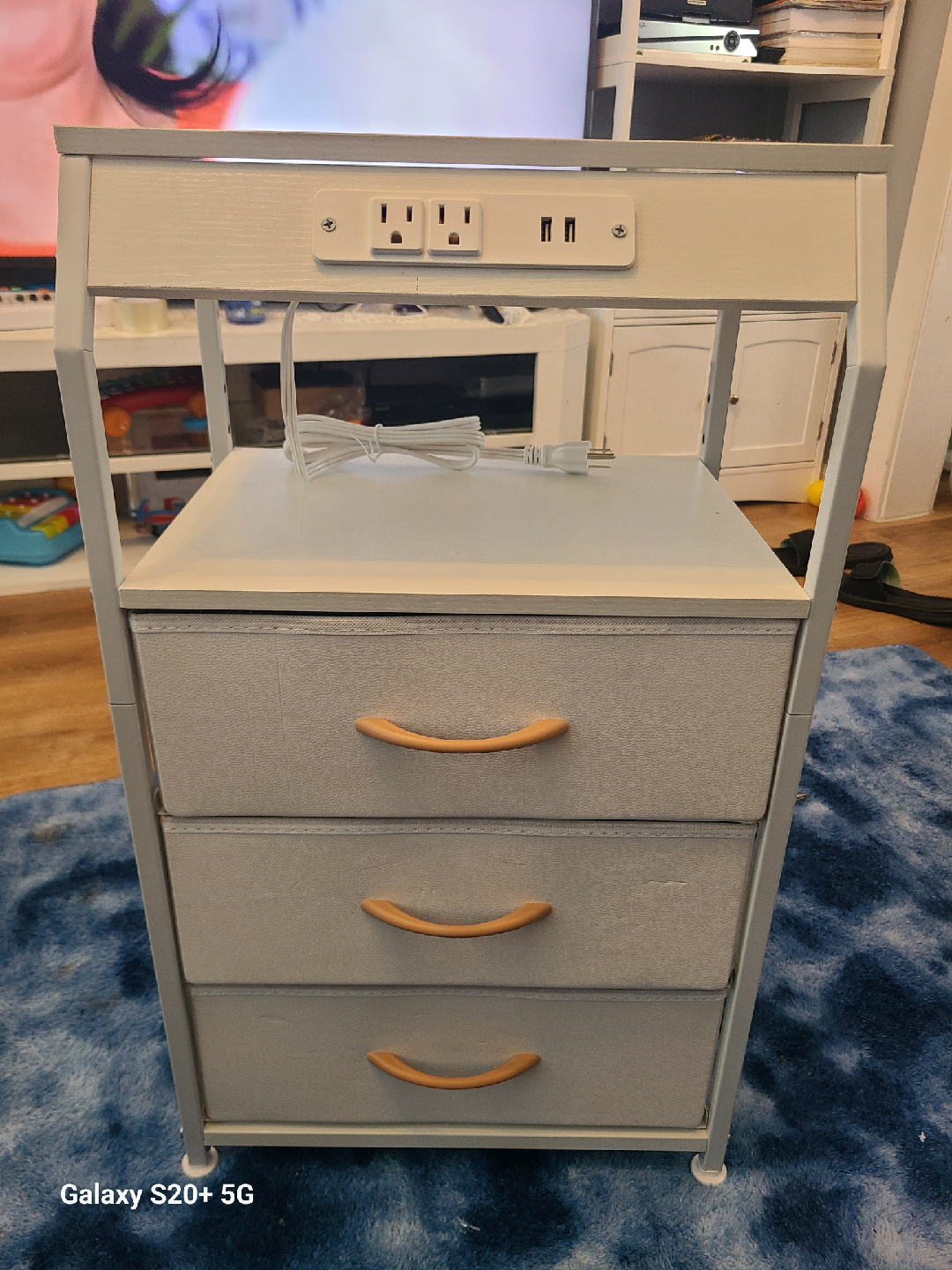 White Nightstand with 3 Drawers & USB Ports