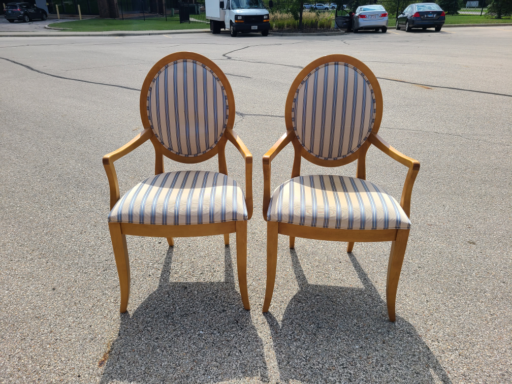 Ethan Allen Striped Upholstered Armchairs