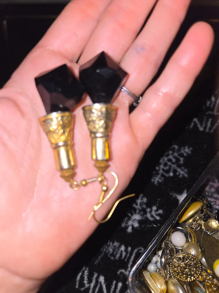 Black Gemstone Dangle Earrings thumbnail