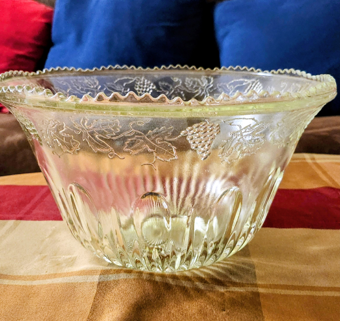 Vintage Clear Glass Punch Bowl with Grape Design - photo 2