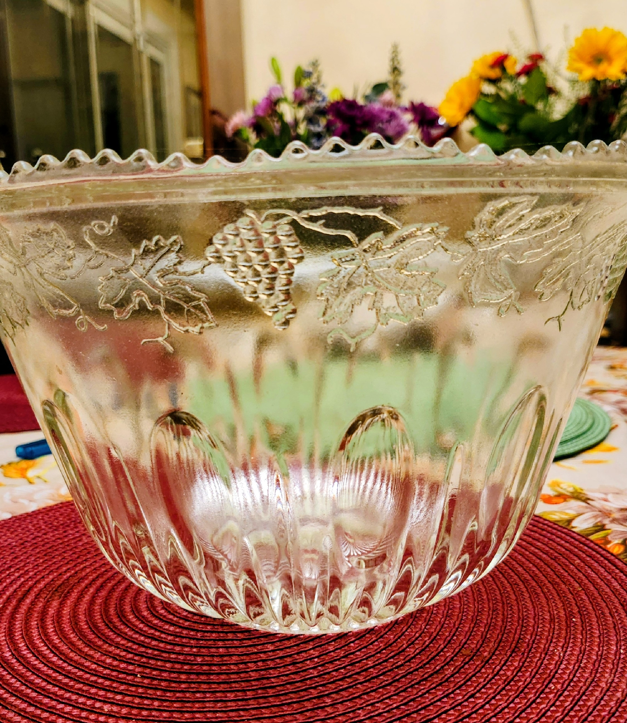 Vintage Clear Glass Punch Bowl with Grape Design - photo 4